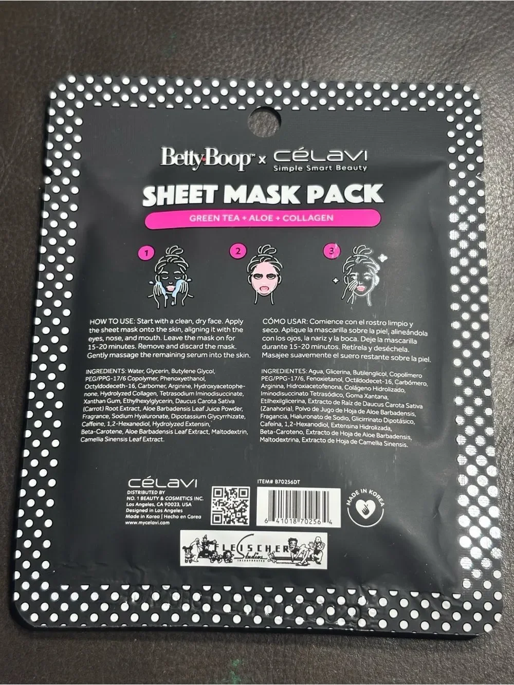 3 New Betty Boop Face Sheet Mask Pack Hydrating Green Tea + Aloe + Collagen